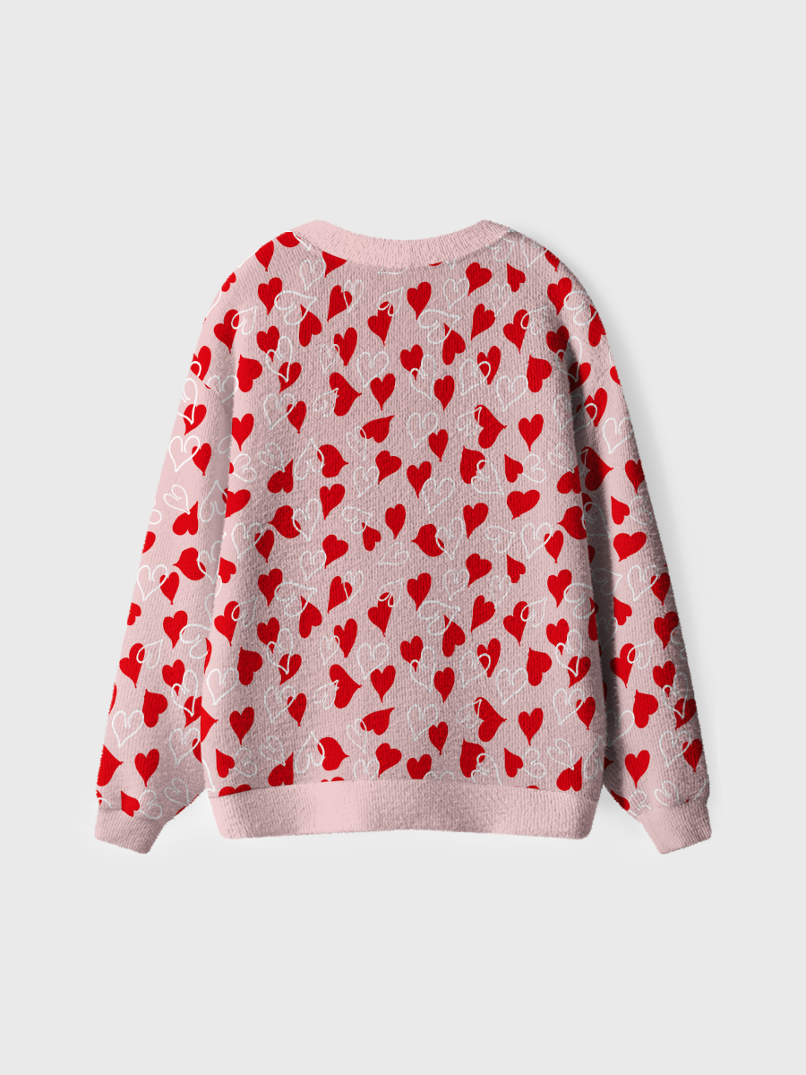 Vintage Red White Heart Pink Pop Valentine Ugly Cardigan Sweaters