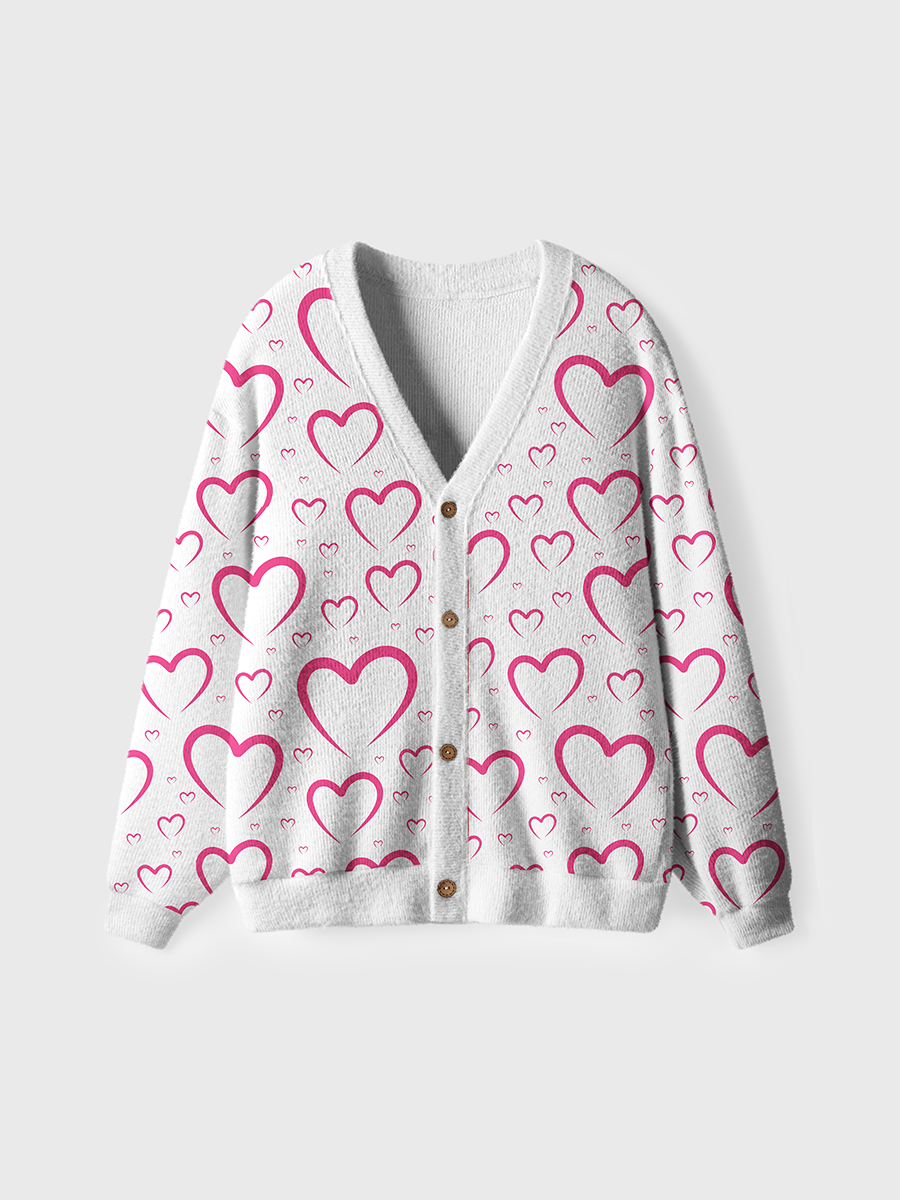 Vintage Pink Outline Heart Pop Ugly Cardigan Sweaters
