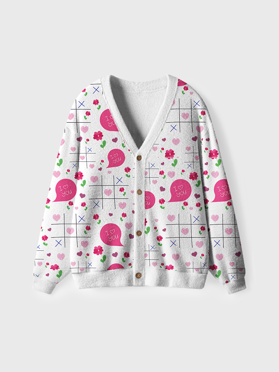Vintage Floral TicTacToe Heart Pop Ugly Cardigan Sweaters