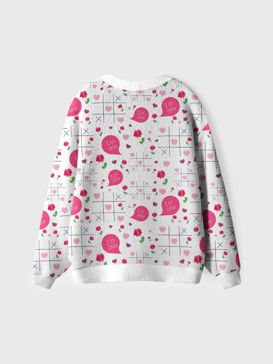 Vintage Floral TicTacToe Heart Pop Ugly Cardigan Sweaters