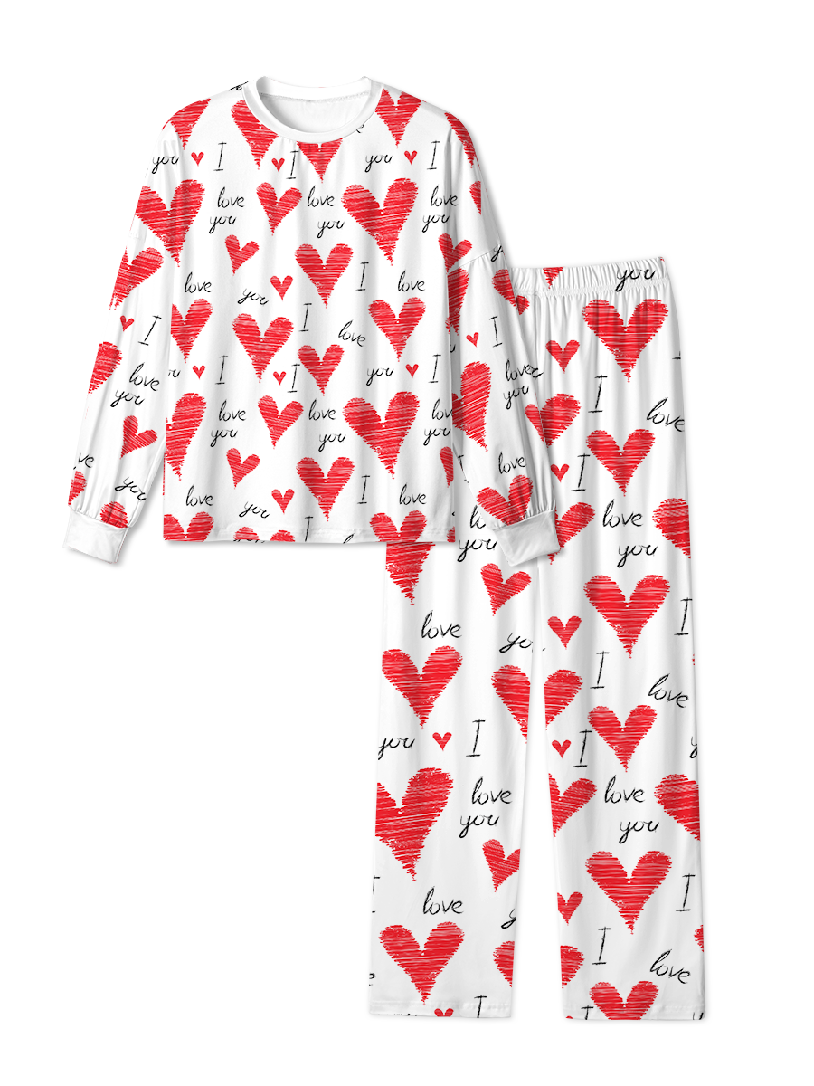 Vintage Scribble Heart I Love You Pop Pajama