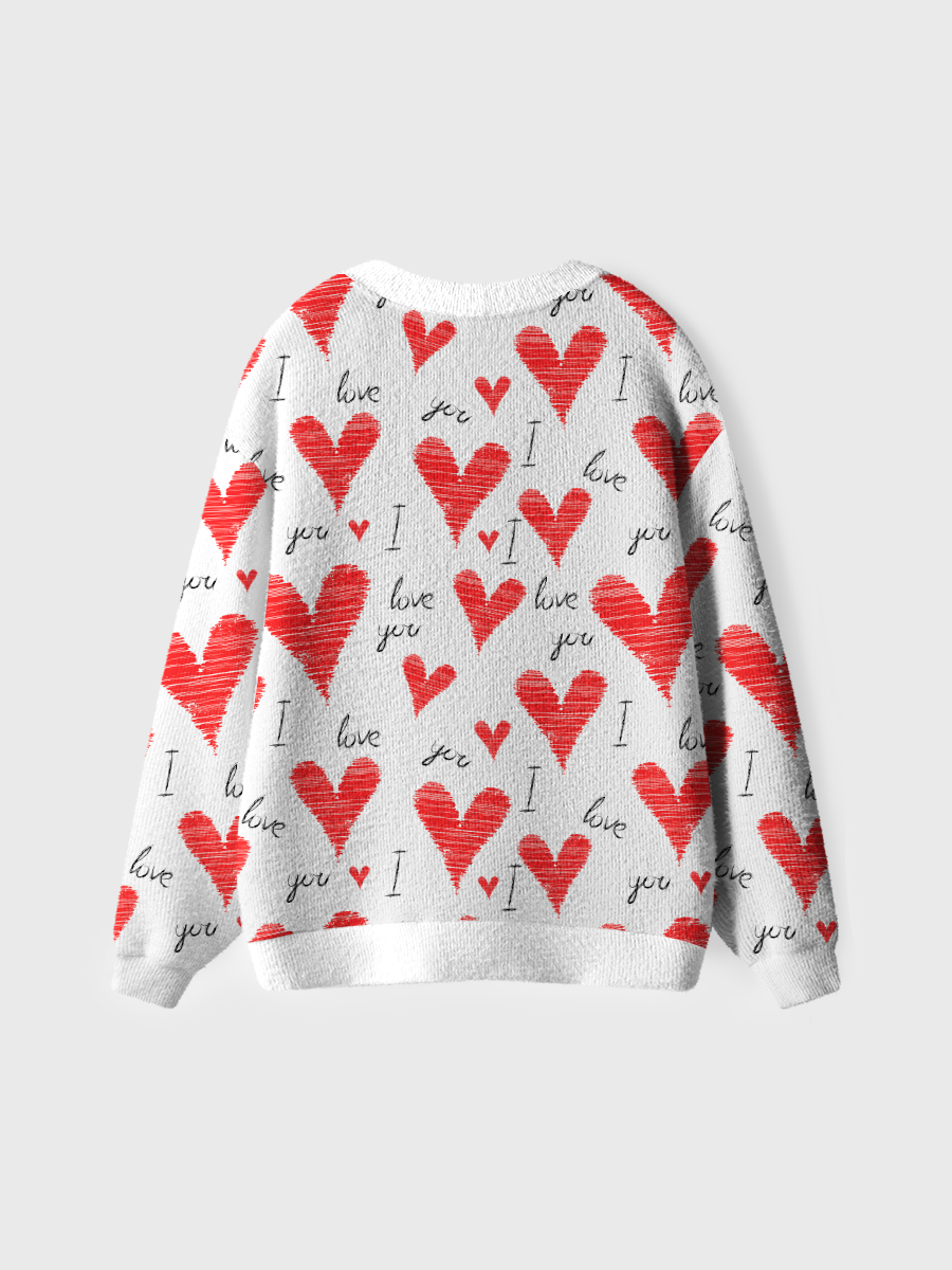 Vintage Scribble Heart I Love You Pop Ugly Cardigan Sweaters