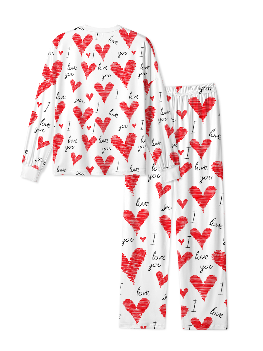 Vintage Scribble Heart I Love You Pop Pajama