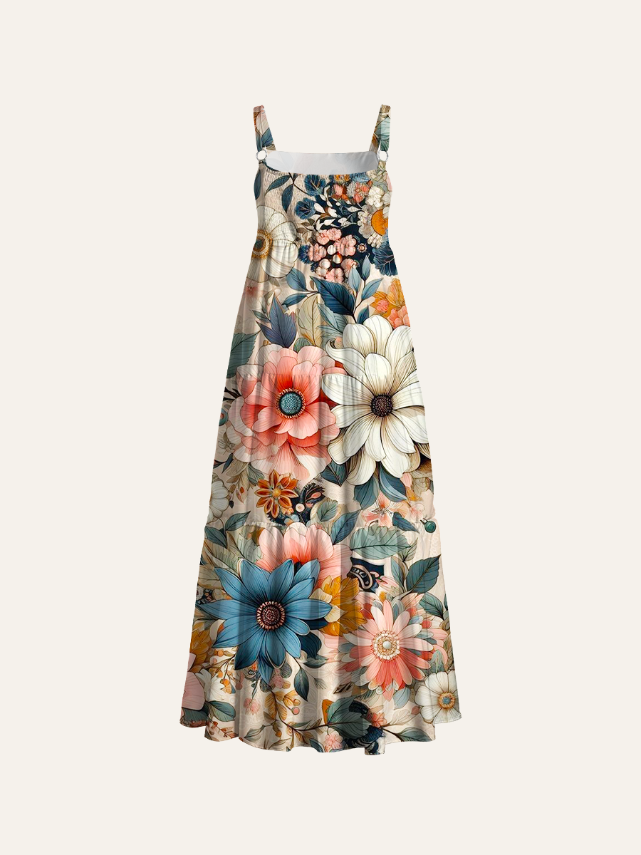 Soft Boho Blooms Adjustable Wide Straps Maxi Dress