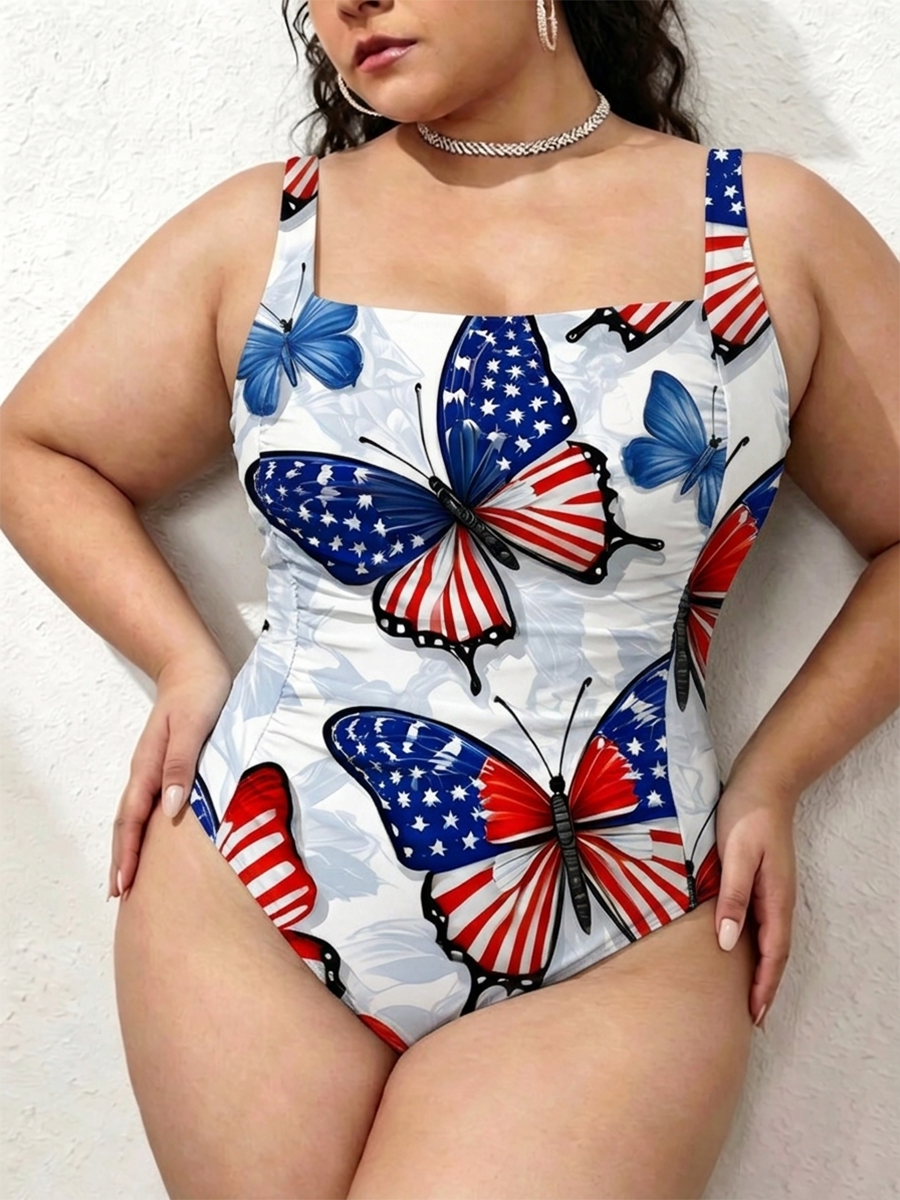 Vintage Patriotic Butterfly Gathered Swimsuit