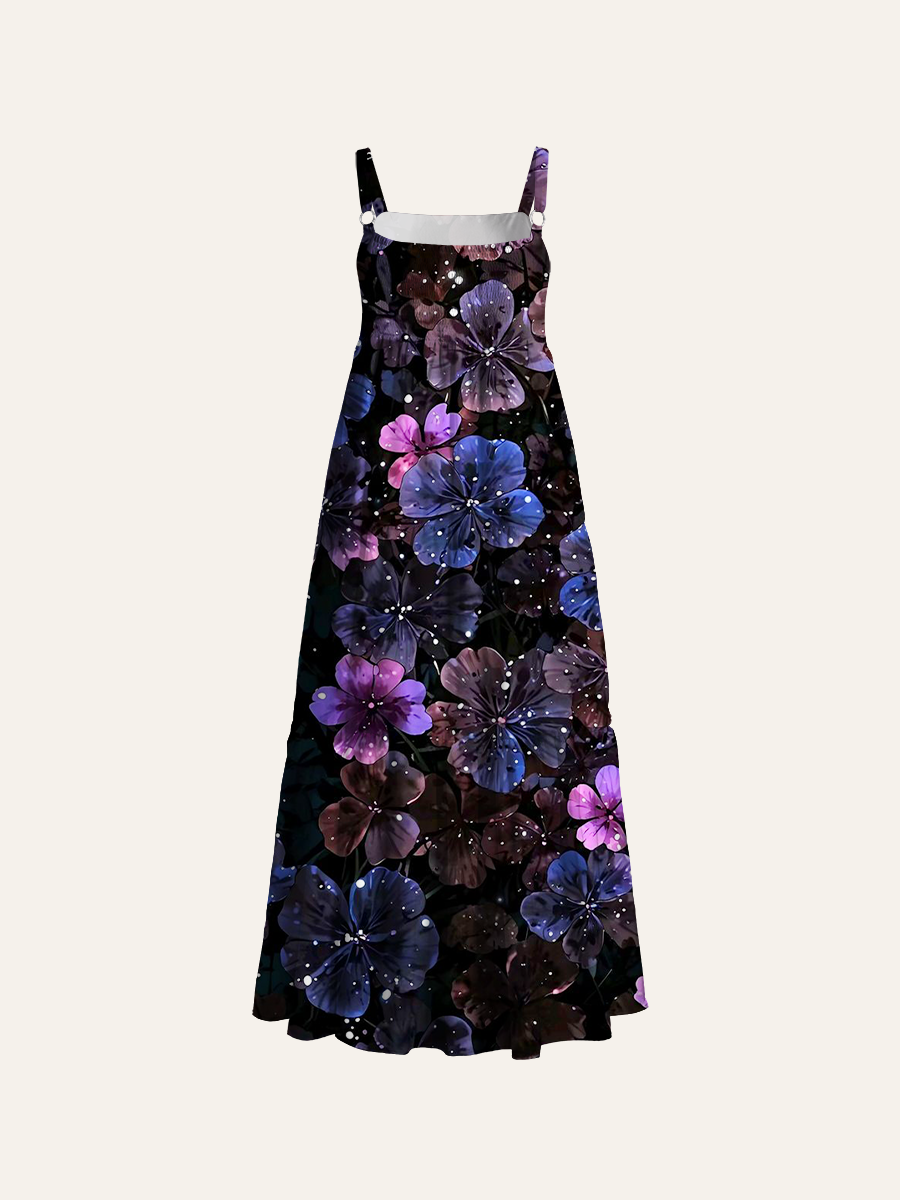 Night Floral Adjustable Wide Straps Maxi Dress