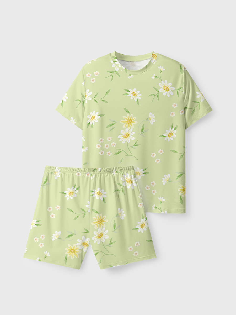 Vintage Light Green Daisy Short Pajamas