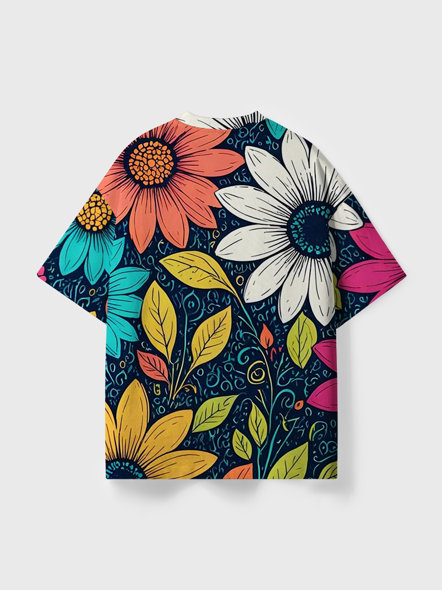 Vintage Boho Folk Art Daisy All Over Print T-Shirt