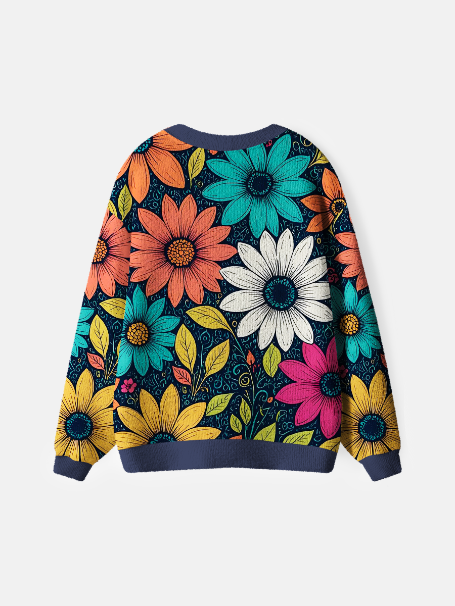 Vintage Boho Folk Art Daisy Cardigan Sweaters