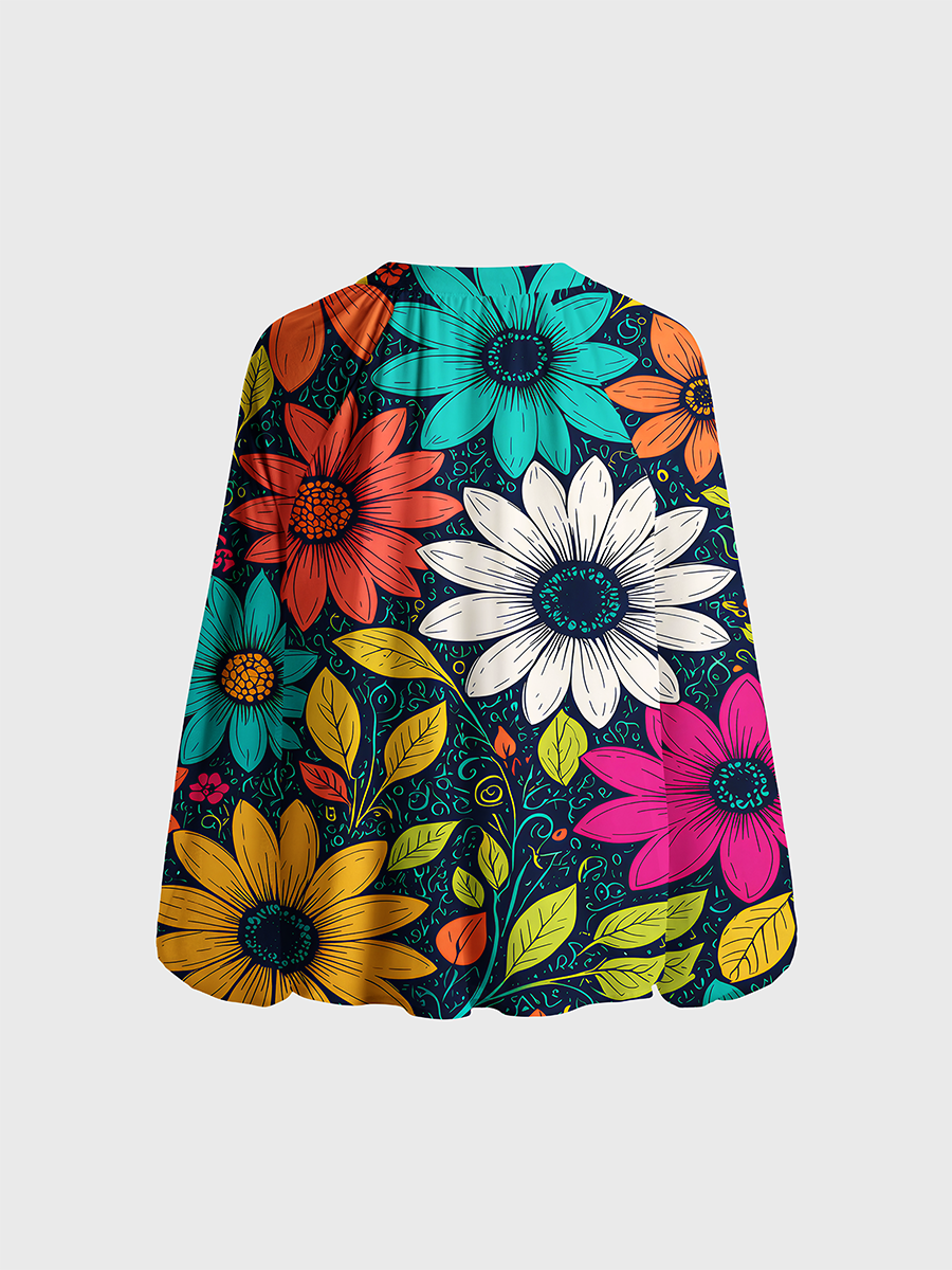 Boho Folk Art Daisy Neck Tie Blouse