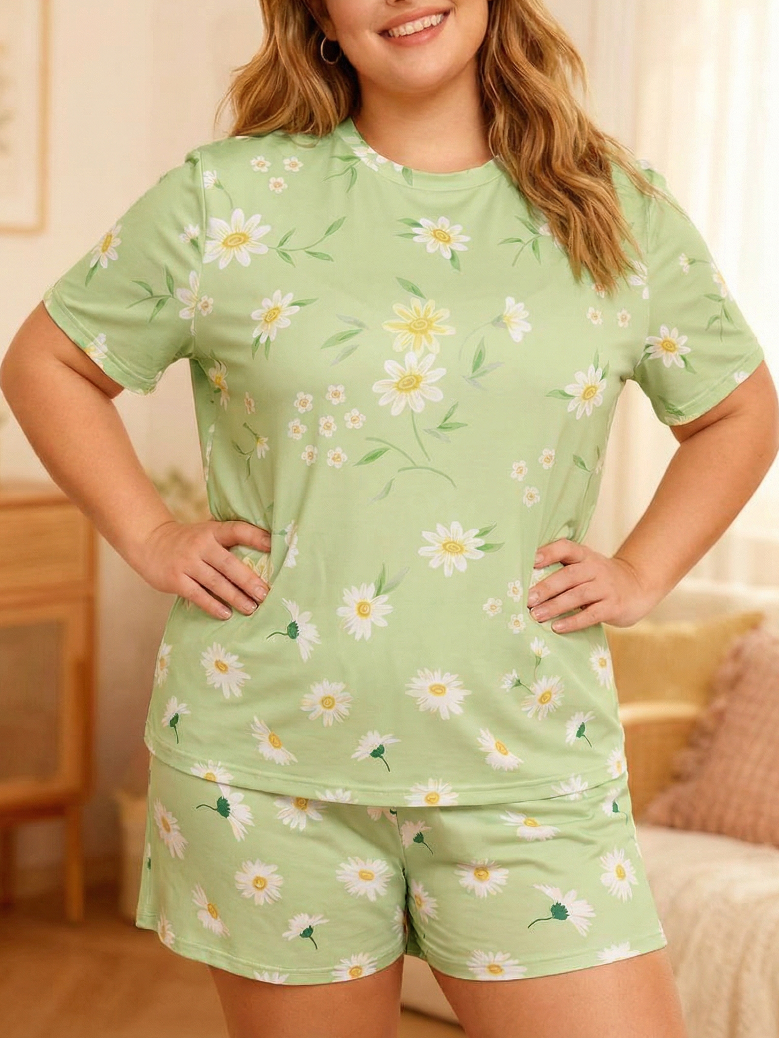 Vintage Light Green Daisy Short Pajamas