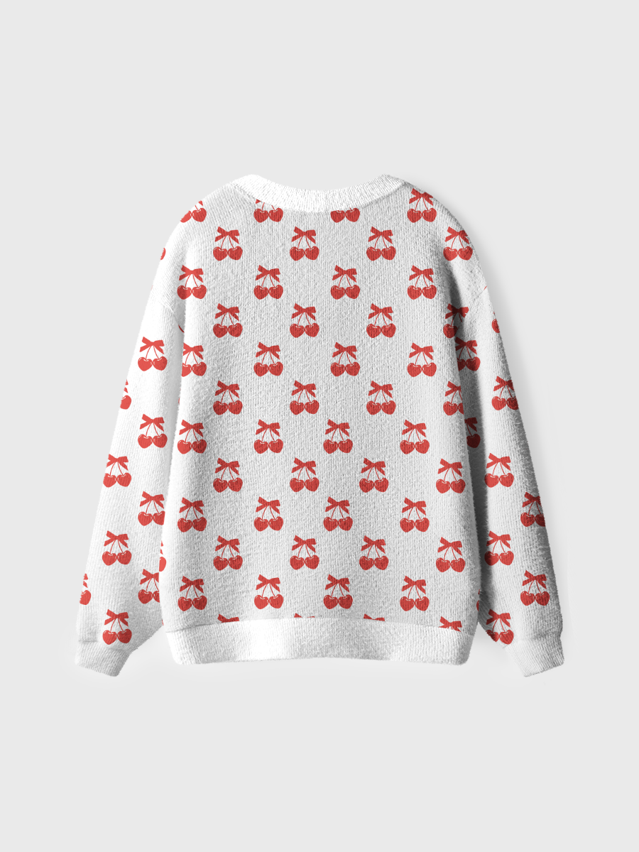 Vintage Red Cherry Bow Pop Ugly Cardigan Sweaters