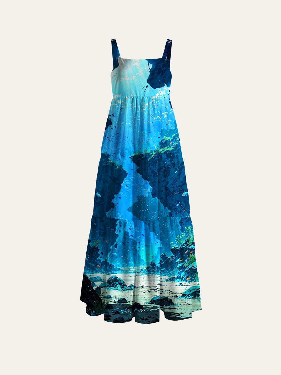 Abyssal Light Rays Adjustable Wide Straps Maxi Dress