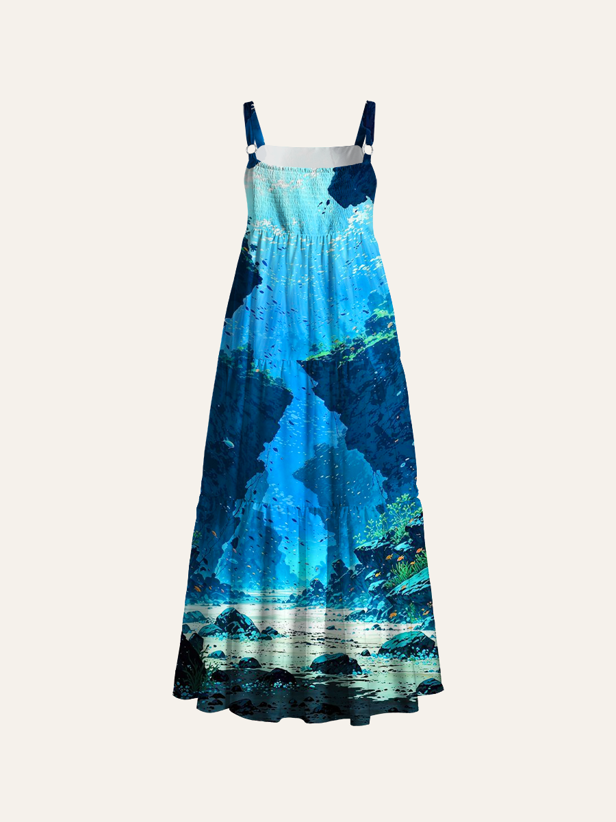 Abyssal Light Rays Adjustable Wide Straps Maxi Dress
