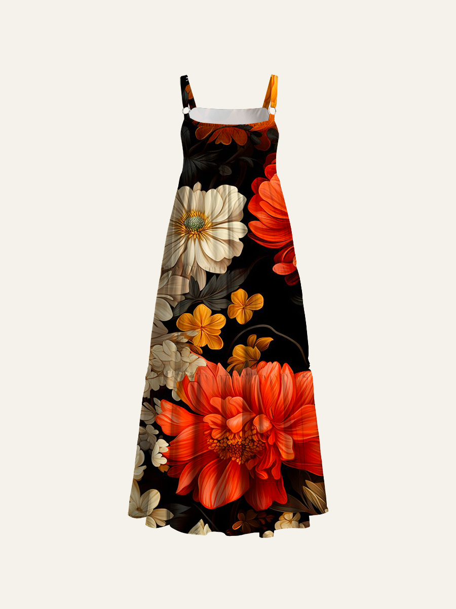 Moody Florals Adjustable Wide Straps Maxi Dress