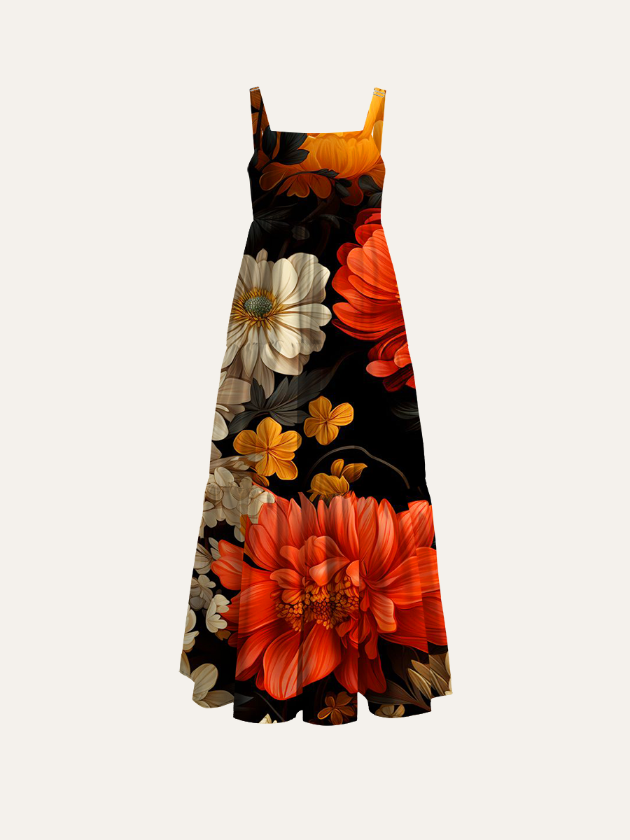 Moody Florals Adjustable Wide Straps Maxi Dress