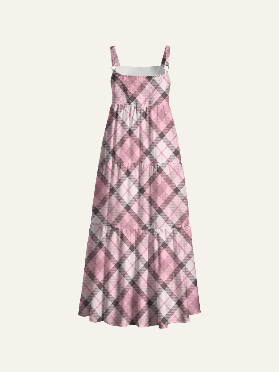 Soft Tartan Whisper Adjustable Wide Straps Maxi Dress
