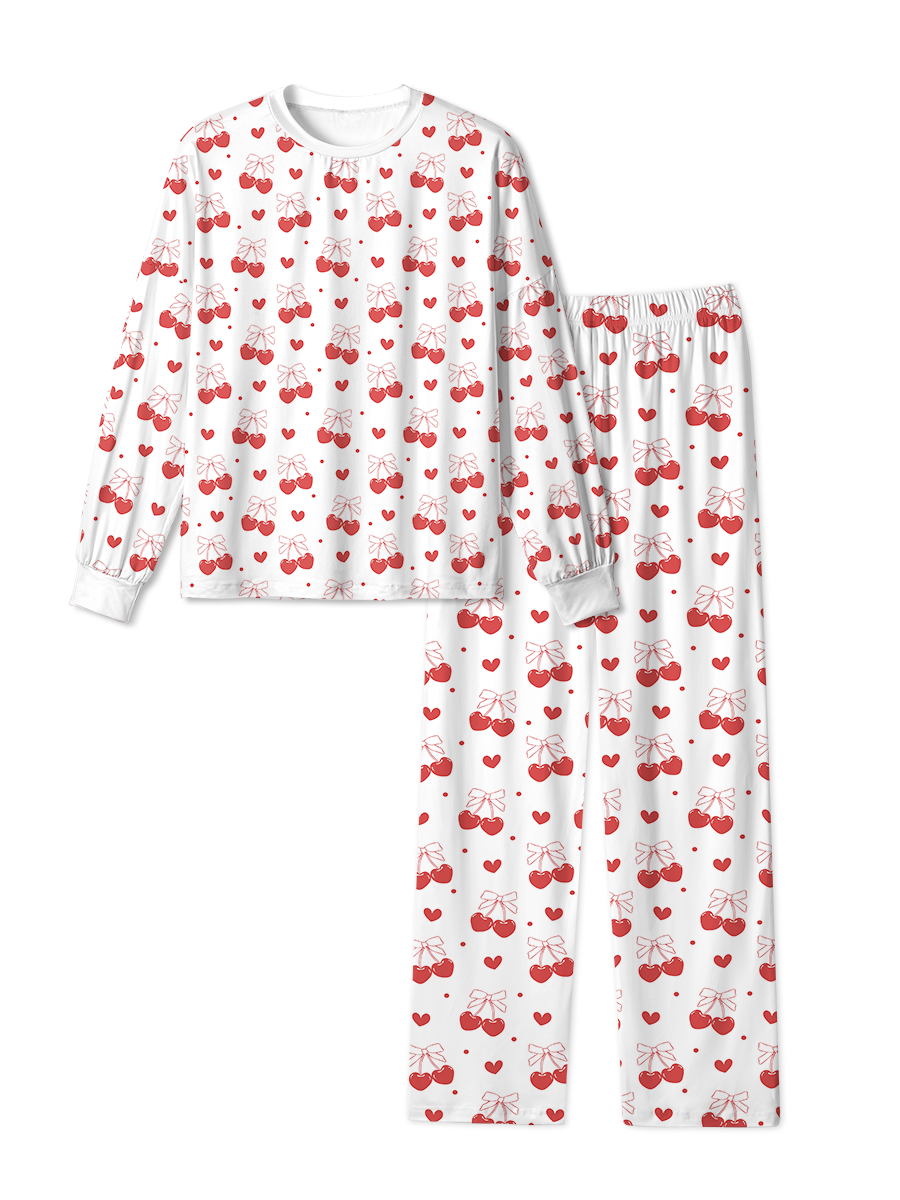 Vintage Cherry Bow Heart Dot Pop Pajama