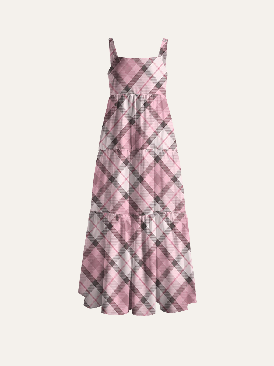 Soft Tartan Whisper Adjustable Wide Straps Maxi Dress