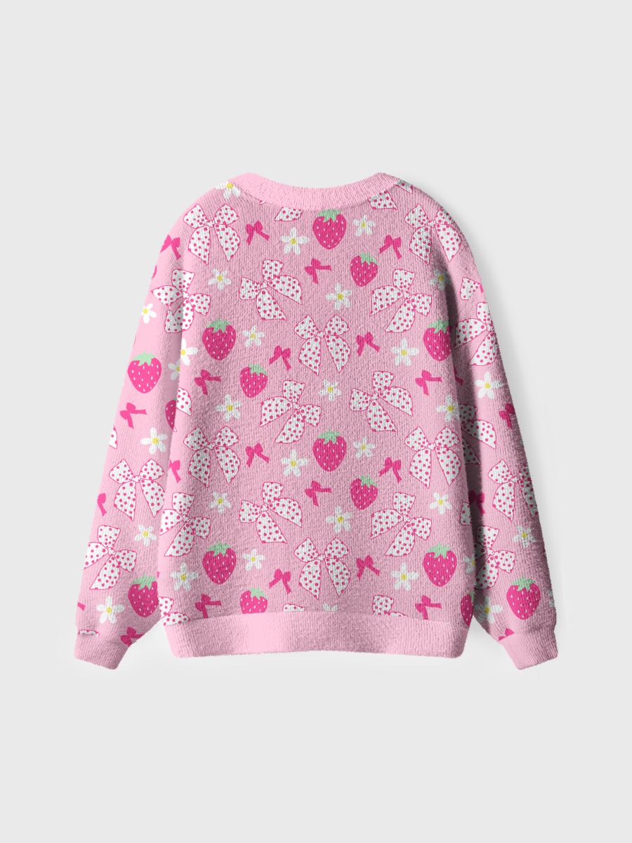 Vintage Strawberry Bow Floral Pop Ugly Cardigan Sweaters