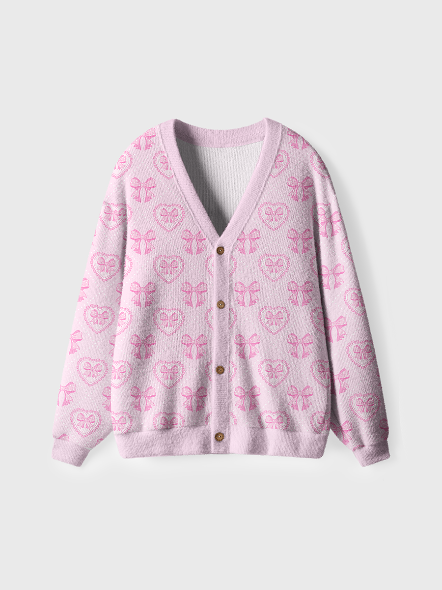 Vintage Heart Bow Polka Dot Pop  Ugly Cardigan Sweaters