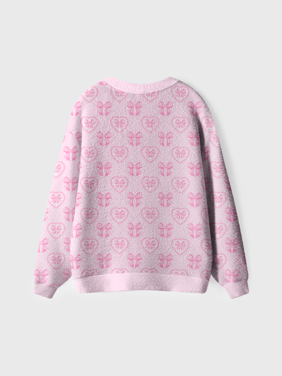Vintage Heart Bow Polka Dot Pop  Ugly Cardigan Sweaters