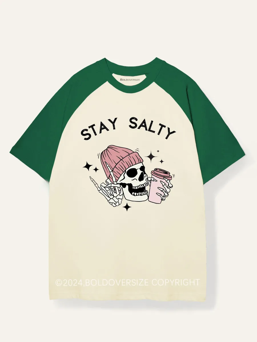 Vintage Skeleton Stay Salty Raglan Short Sleeve T-Shirt