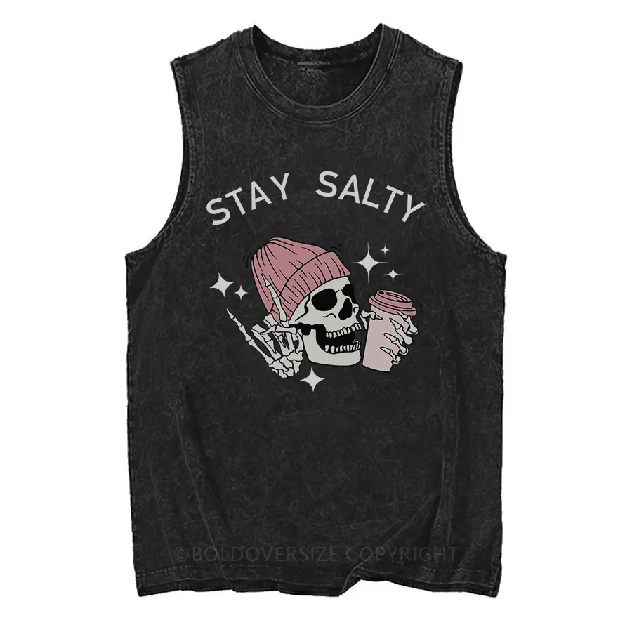 Vintage Skeleton Stay Salty Washed Tank