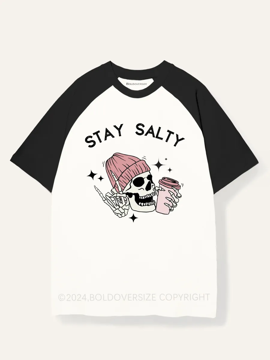 Vintage Skeleton Stay Salty Raglan Short Sleeve T-Shirt