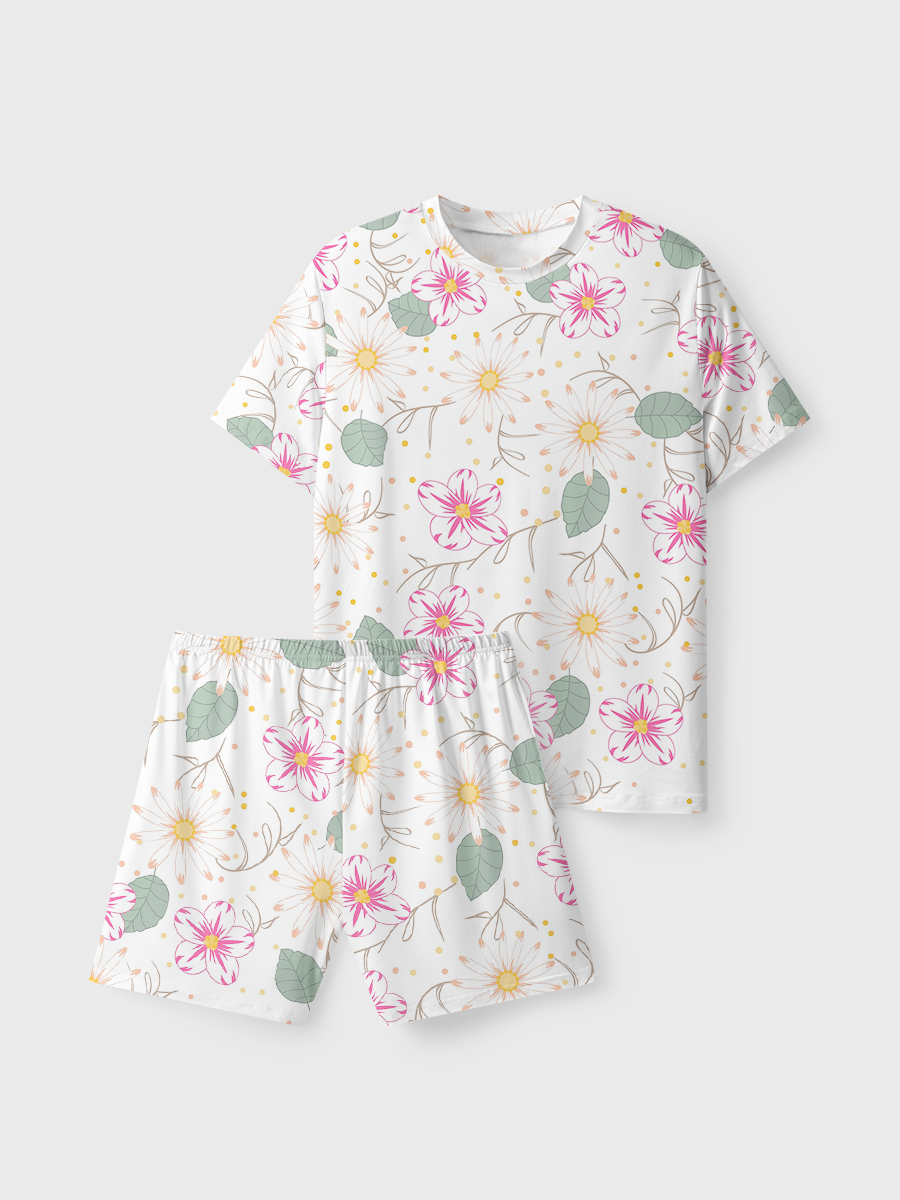 Vintage Pink-Green Flower Short Pajamas