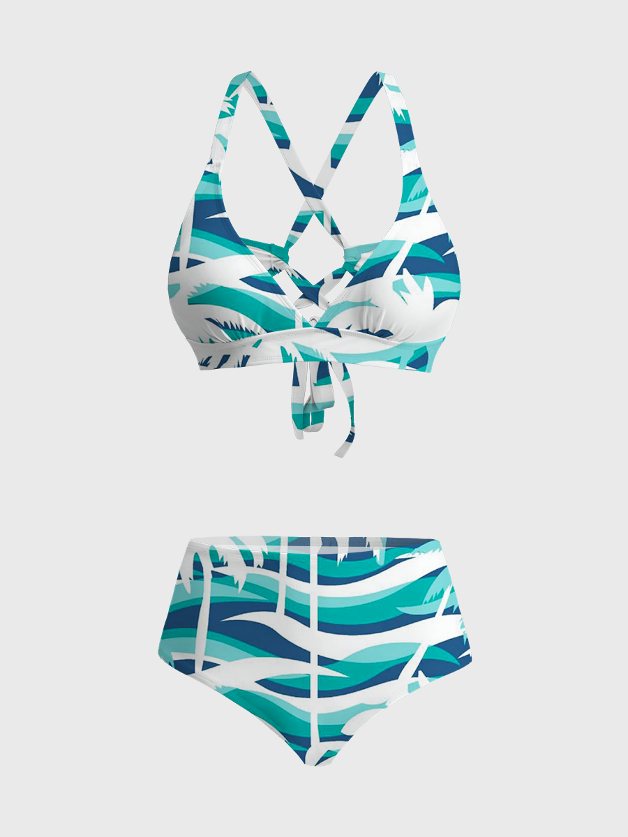 Vintage Tropical Palm Tree Strappy Two-Piece Swimsuit