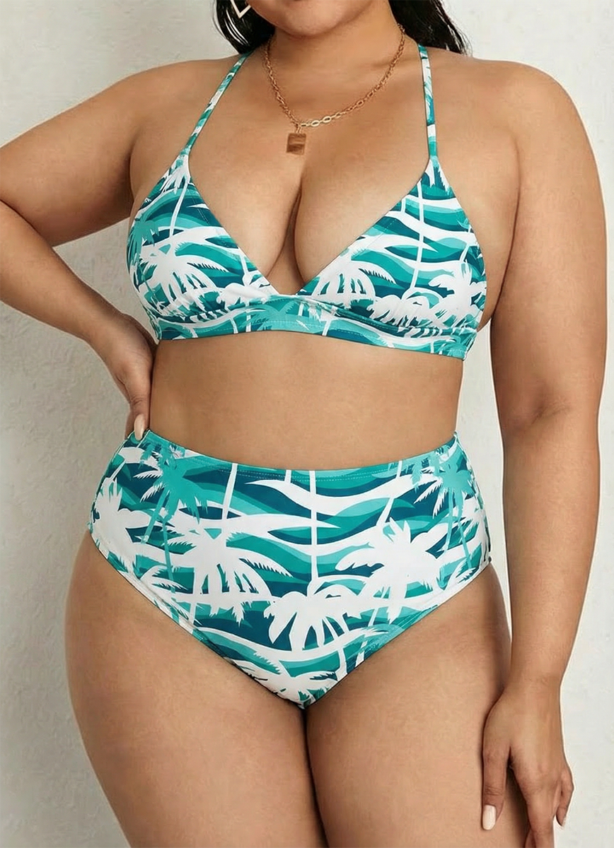 Vintage Tropical Palm Tree Strappy Two-Piece Swimsuit