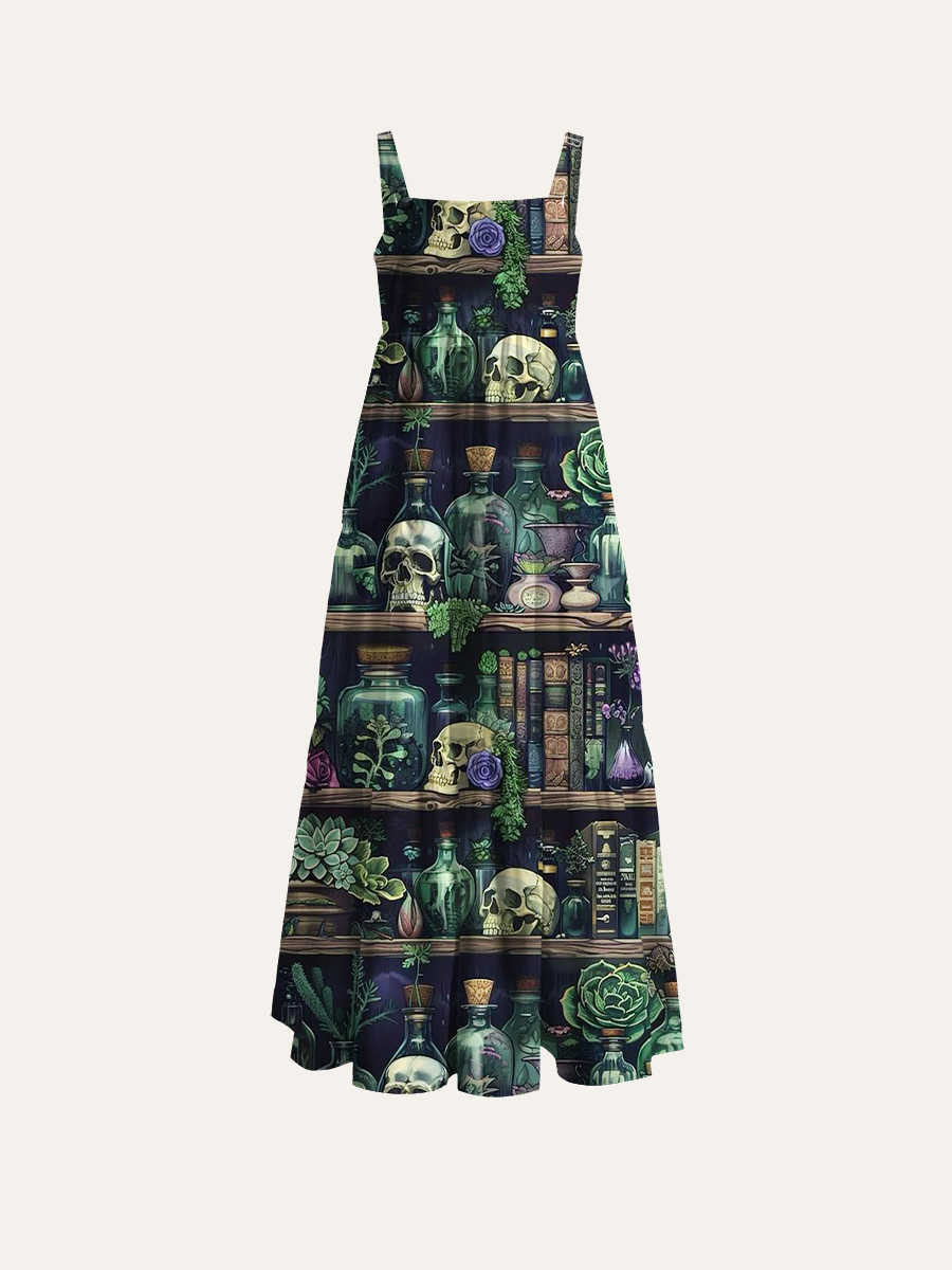 Gothic Herbology Potion Cabinet Adjustable Wide Straps Maxi Dress