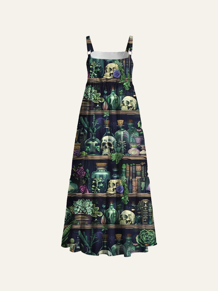 Gothic Herbology Potion Cabinet Adjustable Wide Straps Maxi Dress