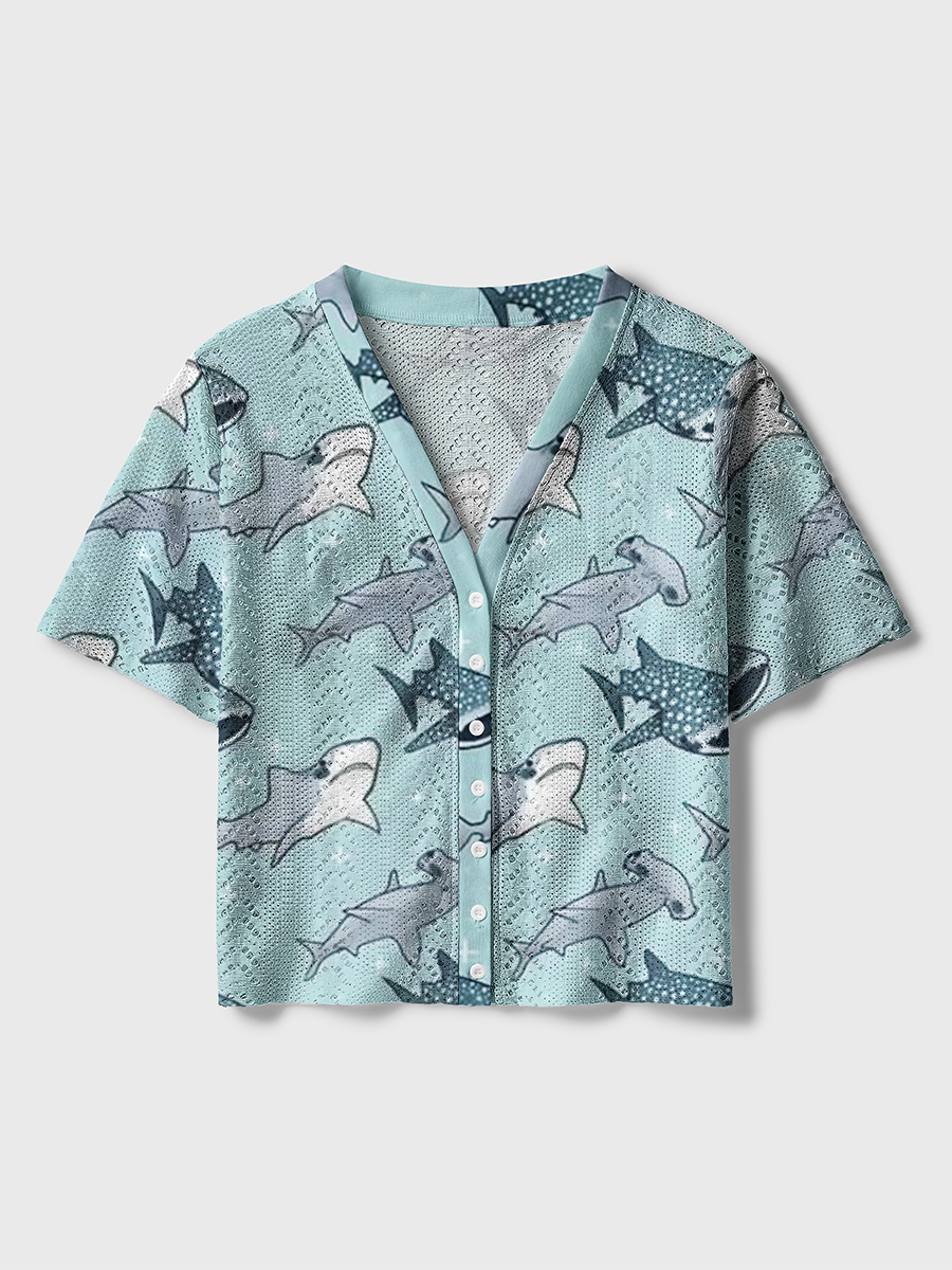 Whale Shark Crochet Button Down Cardigan
