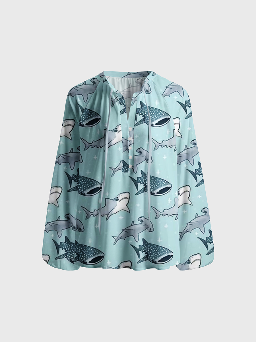Whale Shark Neck Tie Blouse
