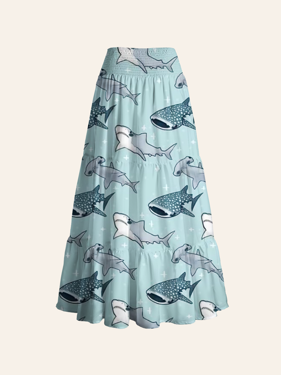 Whale Shark Cake-tier Midi Skirt