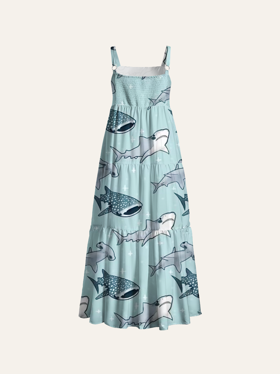 Whale Shark Adjustable Wide Straps Maxi Dress