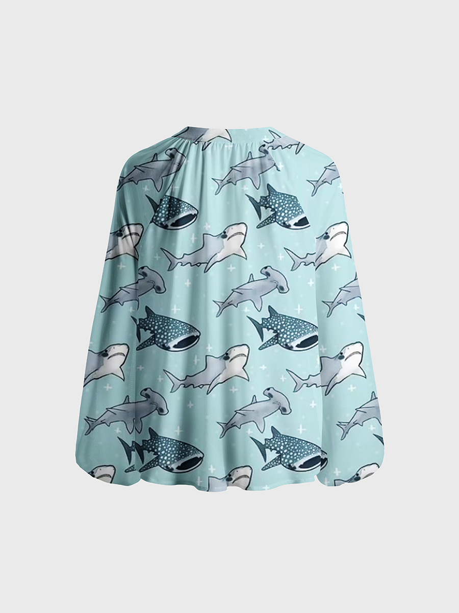 Whale Shark Neck Tie Blouse