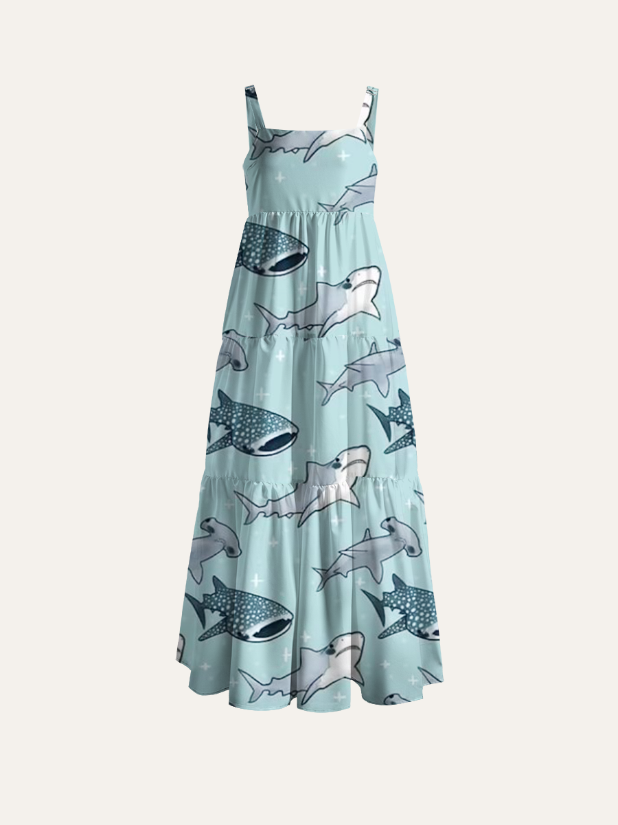 Whale Shark Adjustable Wide Straps Maxi Dress
