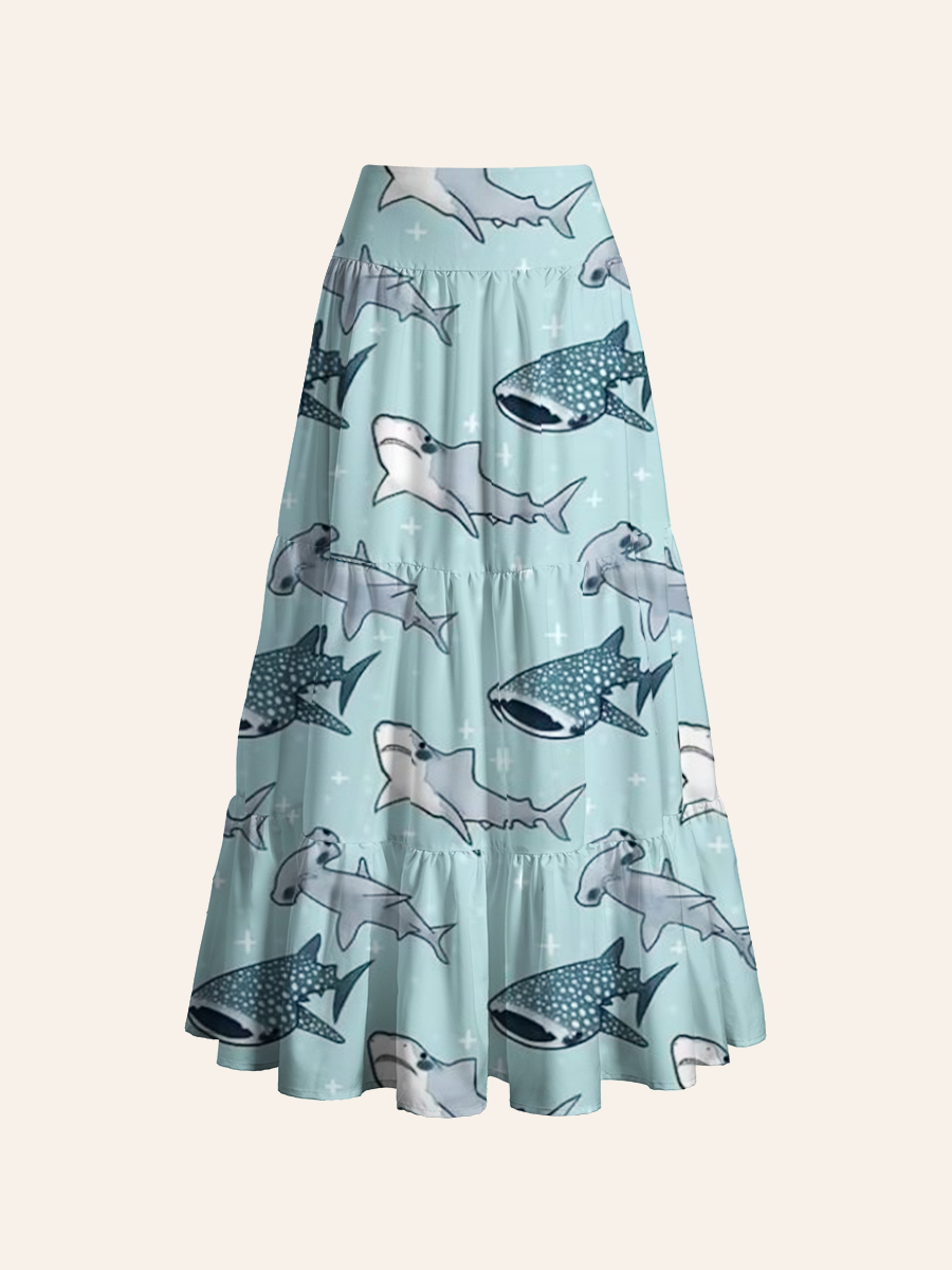 Whale Shark Cake-tier Midi Skirt