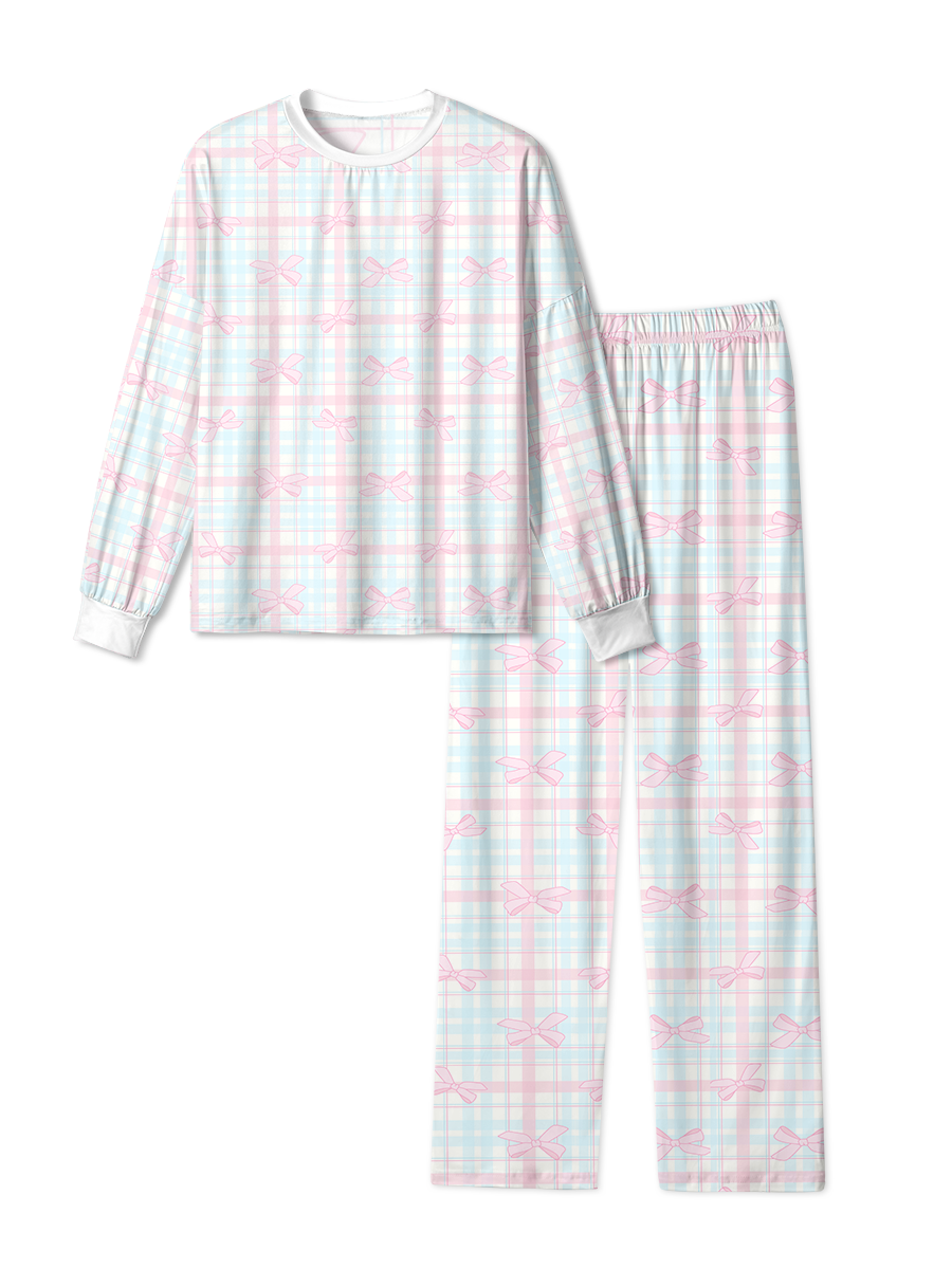 Vintage  Plaid Bow Pink Blue Pop Pajama