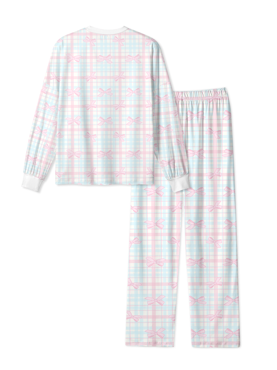 Vintage  Plaid Bow Pink Blue Pop Pajama