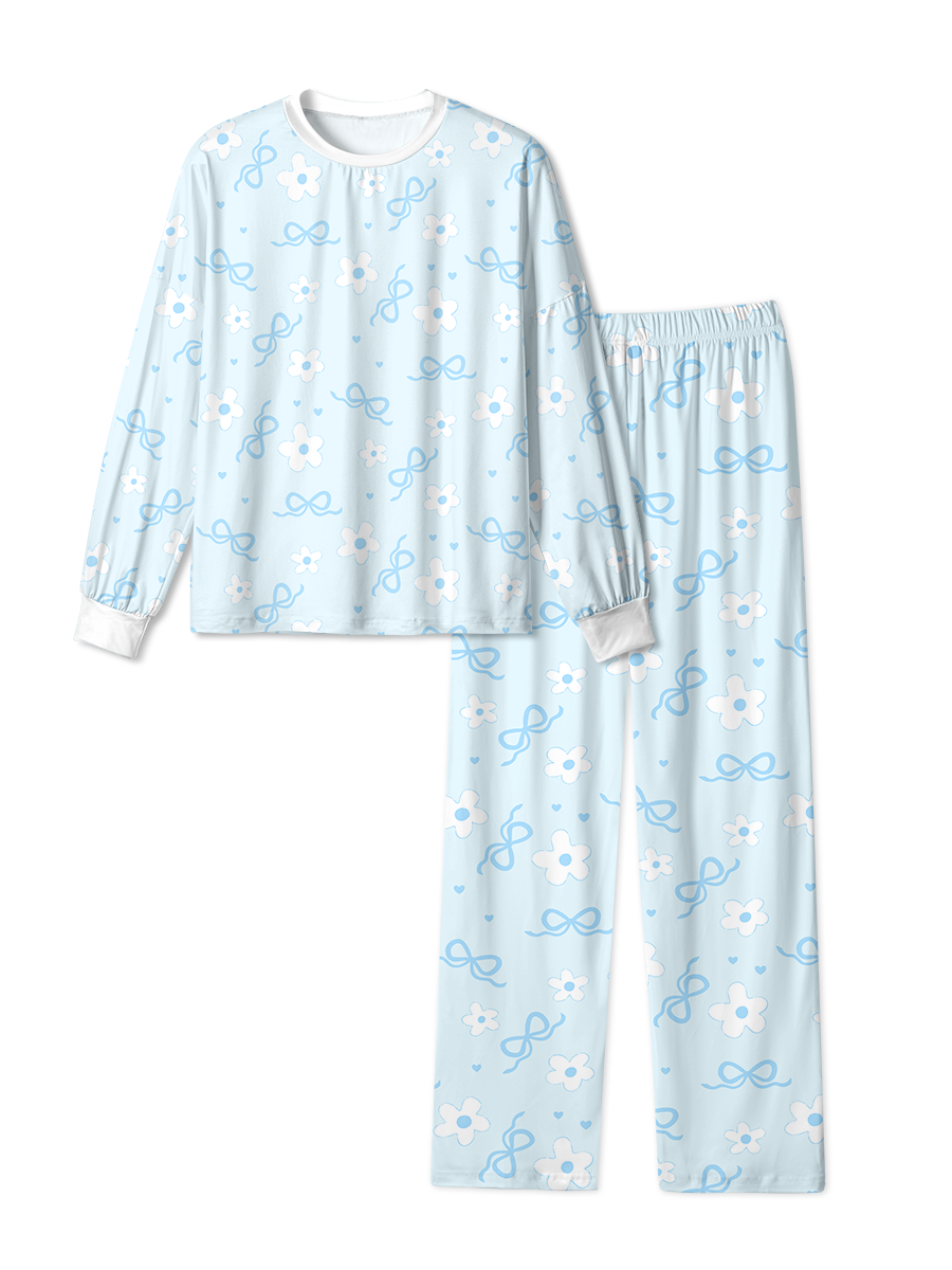 Vintage Light Blue Floral Bow Heart Pop Pajama