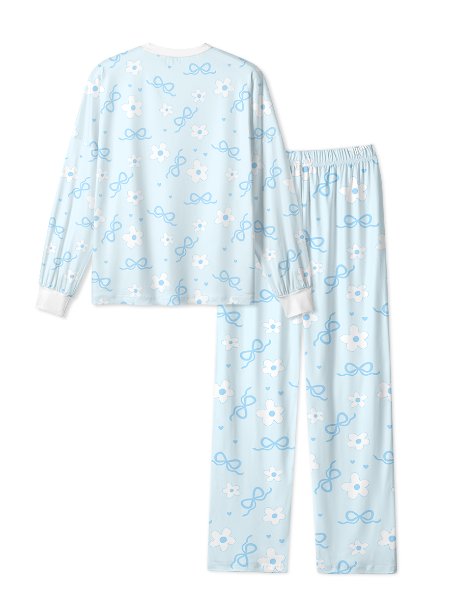 Vintage Light Blue Floral Bow Heart Pop Pajama
