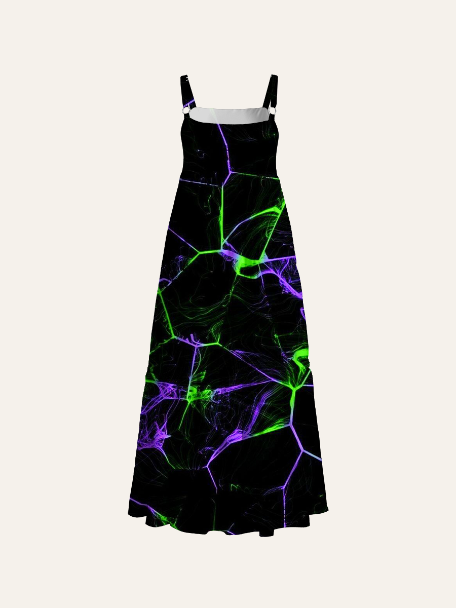 Glowing Abstract Neural Adjustable Wide Straps Maxi Dress