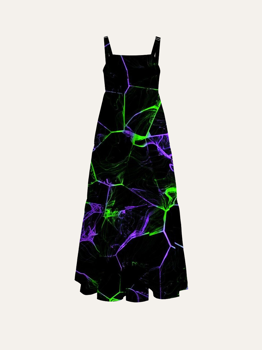 Glowing Abstract Neural Adjustable Wide Straps Maxi Dress