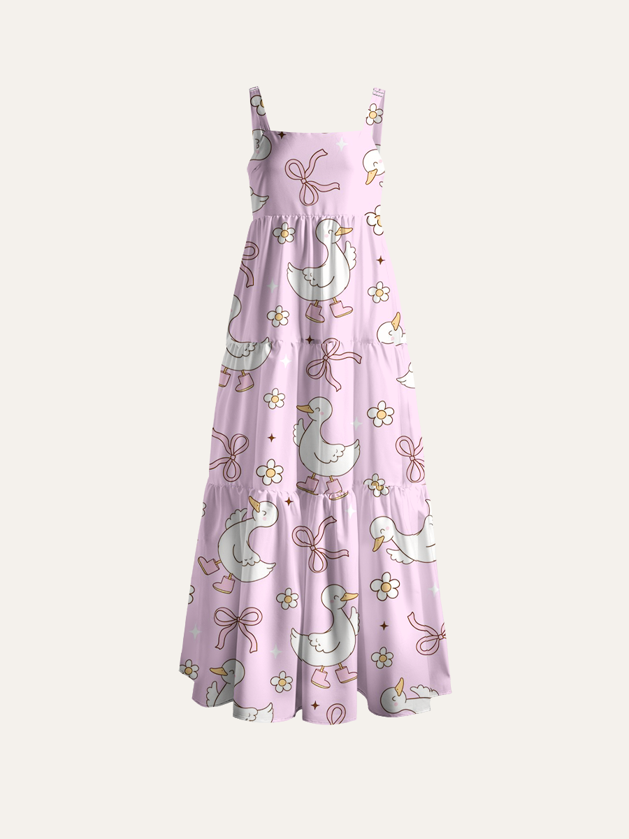 Whimsical Duck Adjustable Wide Straps Maxi Dress