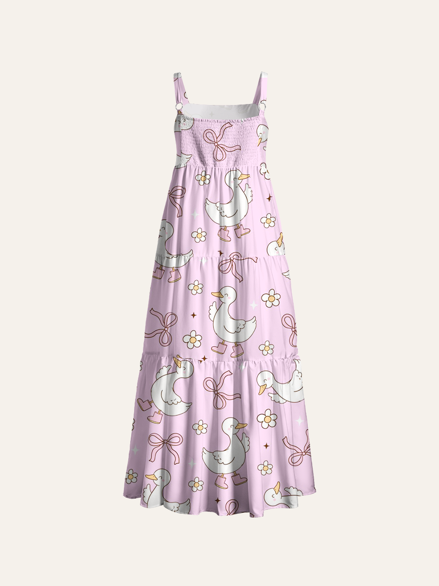 Whimsical Duck Adjustable Wide Straps Maxi Dress