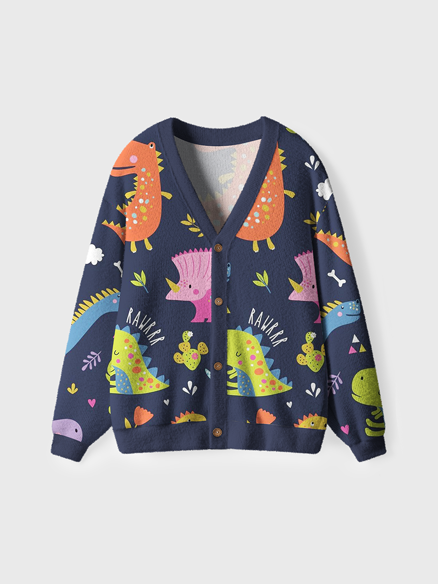 Vintage Playful Multicolor Dinosaur Cardigan Sweaters